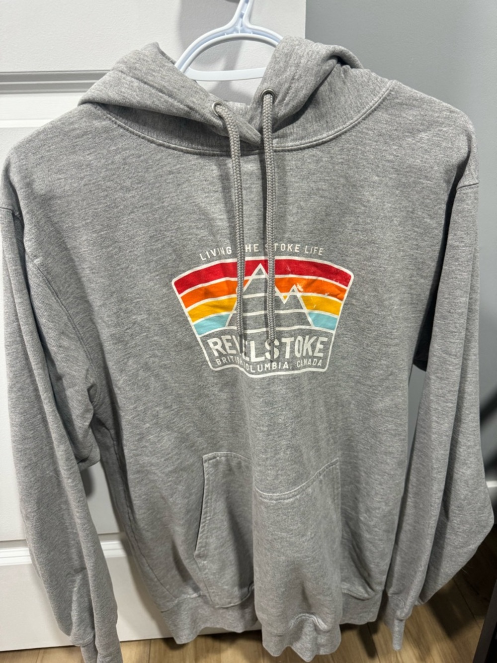 Grey Hoodie with Retro Mountain Graphic